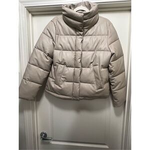 7 for All Mankind Faux Leather Puffer Jacket in Tan Size M